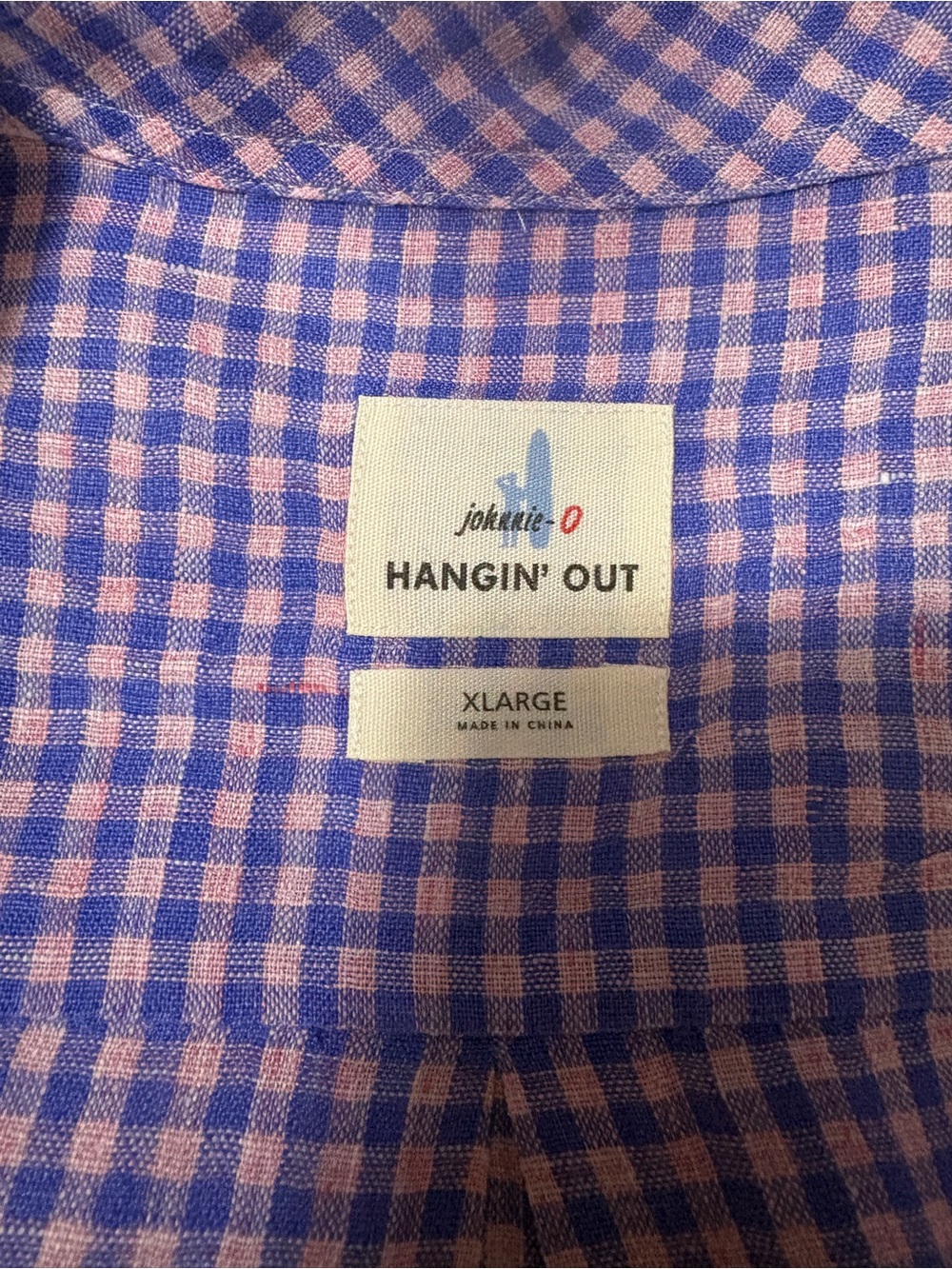 Johnnie-O Hangin’ Out Shirt XL Blue Pink Gingham Check Linen Button Down